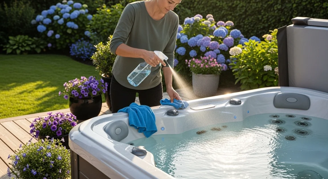 a person using Vinegar to Clean Your Hot Tub