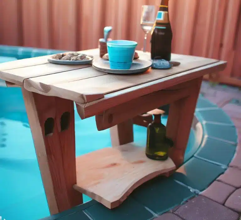 A DIY Hot Tub Table placed in a hot tub pool 