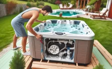 a new hot tub opener setting up a hot tub in a home lawn area.