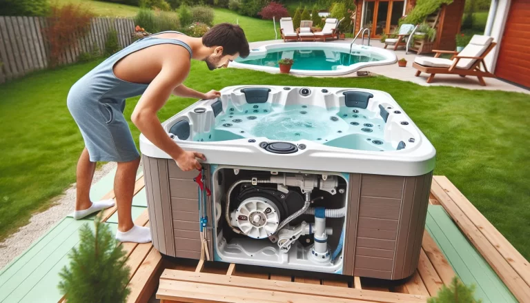 a new hot tub opener setting up a hot tub in a home lawn area.