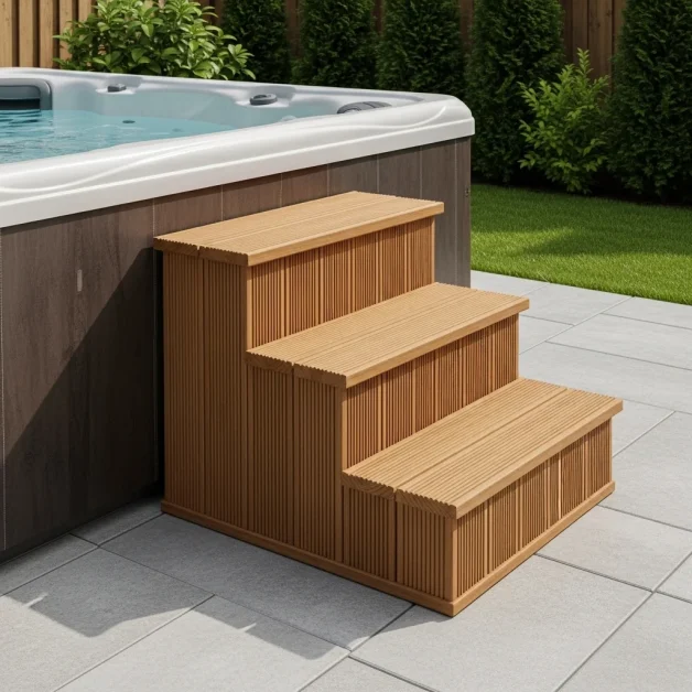 A wooden spa stair steps.