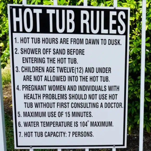 7 rules mention for hot tub user