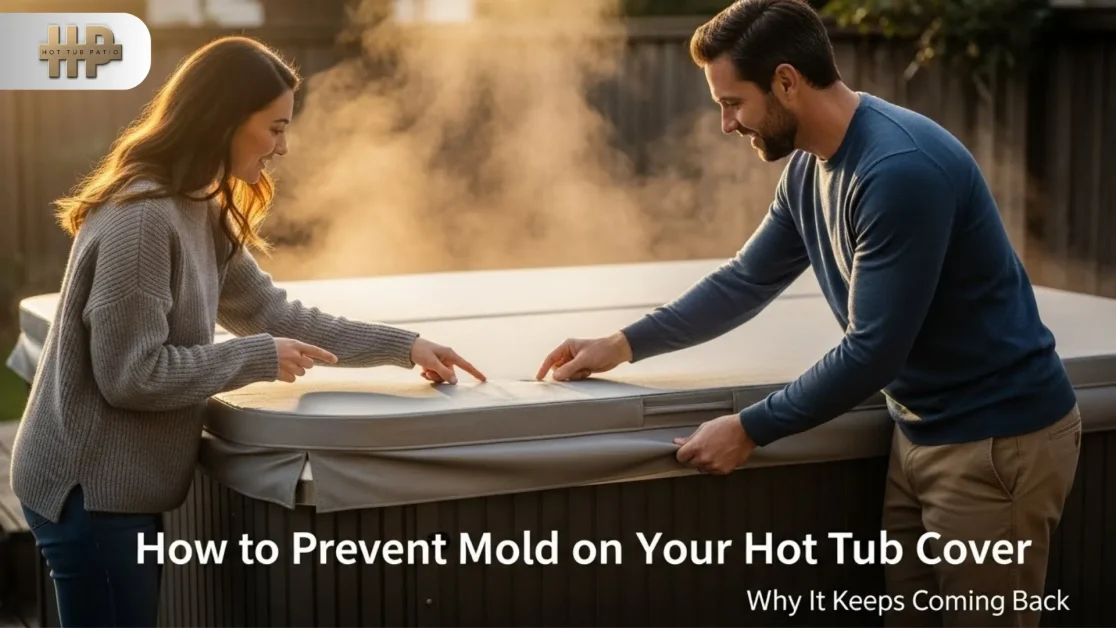 How to Prevent Mold on Your Hot Tub Cover and Why It Keeps Coming Back 2 A couple checking their hot tub cover for mold.