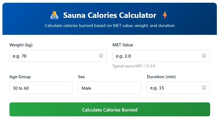 Find How Many Calories You Can Burn in a Sauna 2 A screenshot of Sauna Calories Calculator