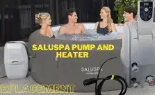 Three individuals enjoying Coleman Saluspa hot tub with additional pump and heater