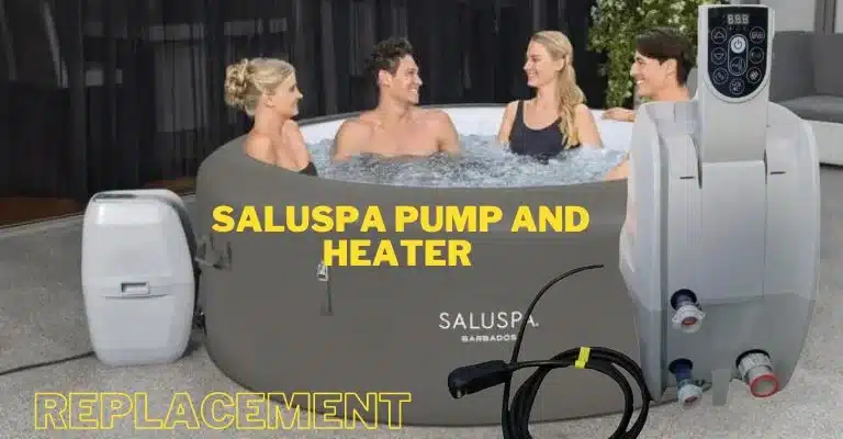 Three individuals enjoying Coleman Saluspa hot tub with additional pump and heater