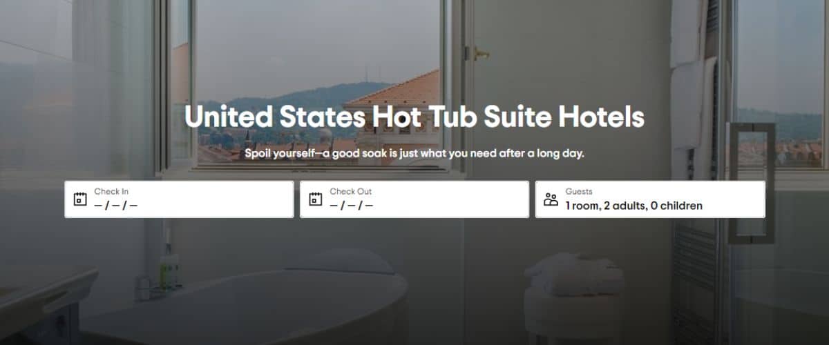 a search bar for hotel with hot tub 