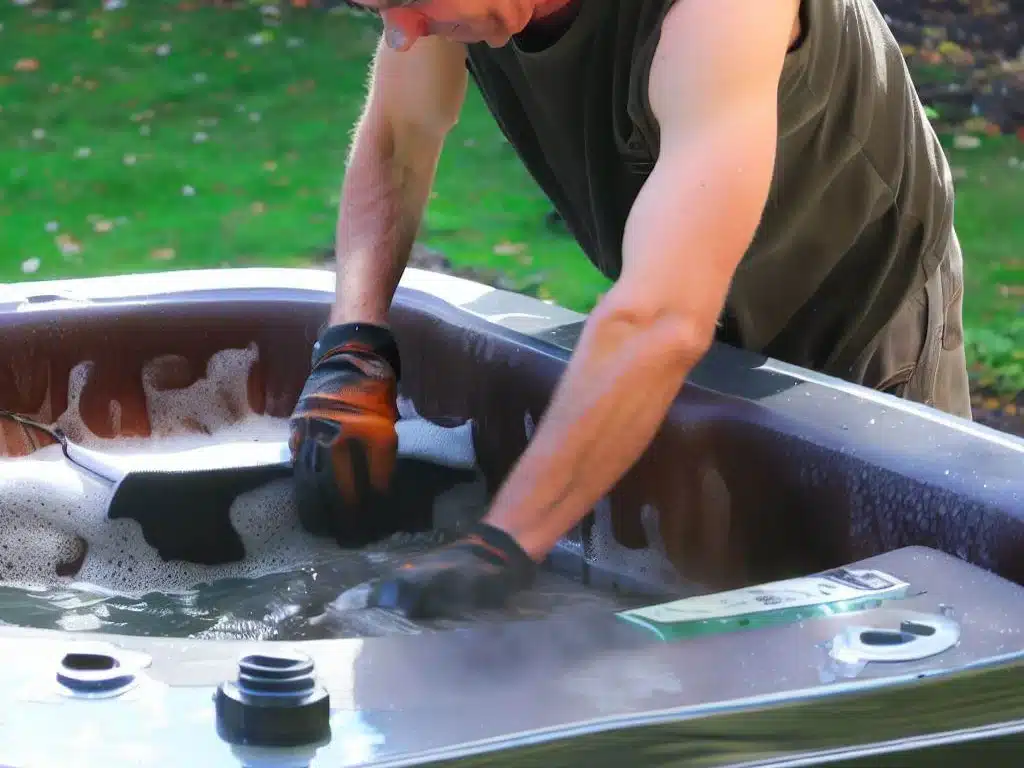 A man fixing the hot tub leaking.