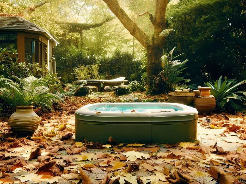 Hot Tub Guide and Reviews/ a luxurious hot tub surrounded by a scenic outdoor setting.