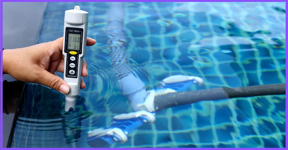 A man checking pool water with the test strip. (Maintaining Your Salt Water Pool )