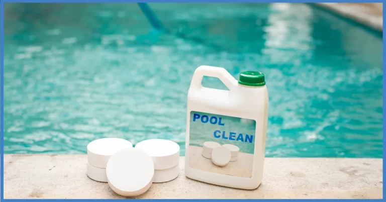 Pool cleaner chemical and chlorine table placed at side of a pool