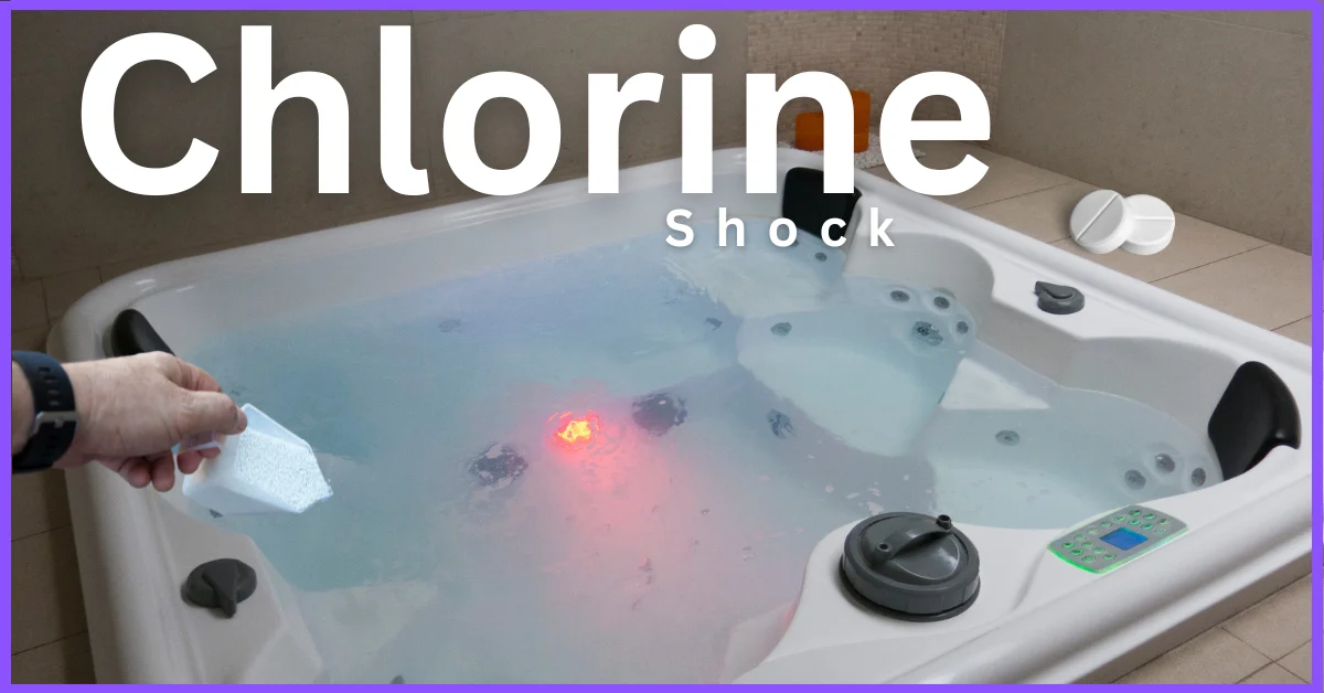 A man holding a blue sponge and the text “Chlorine Shock”.