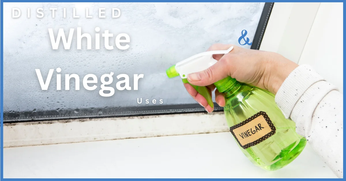 Man cleaning with Distilled White Vinegar using in a shower.