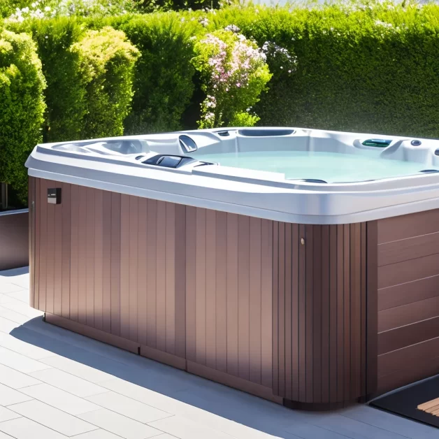 A hot tub in a Garden with (calming scents for hot tubs ) 