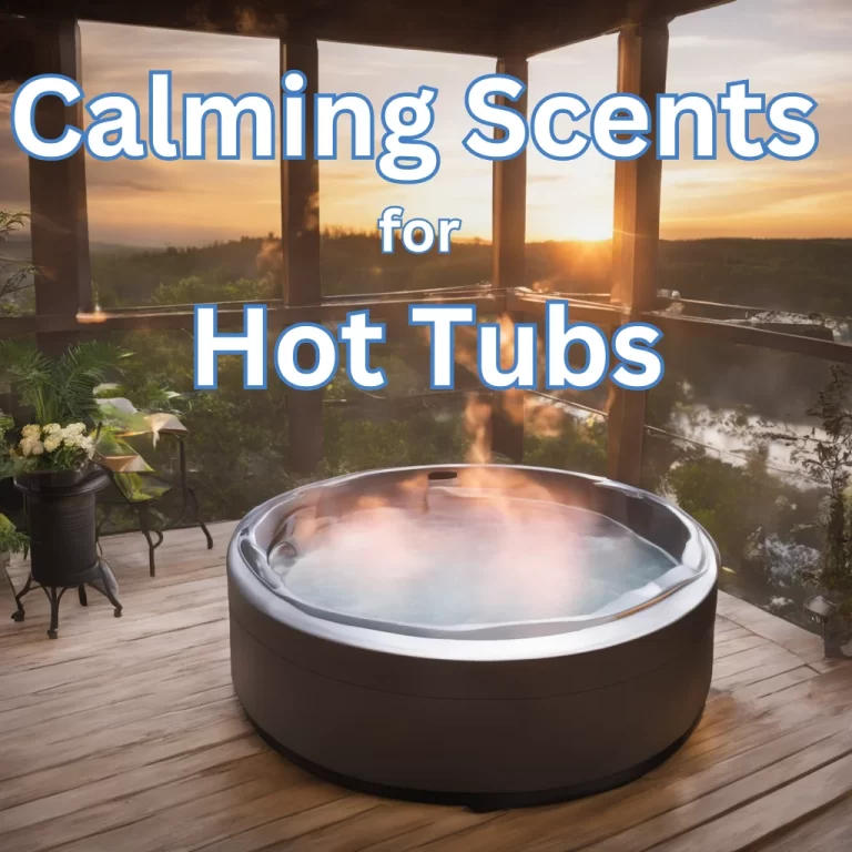 A hot tub with info text calming scents for hot tubs in a balcony.