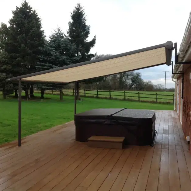 A Retractable awning hot tub enclosure