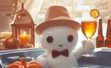 A cartoon ghost in a hot tub with a drink and a hat on National Hot Tub Day.