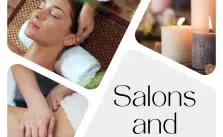 A collage of images depicting spa treatments and relaxation. (Salons and Spas)