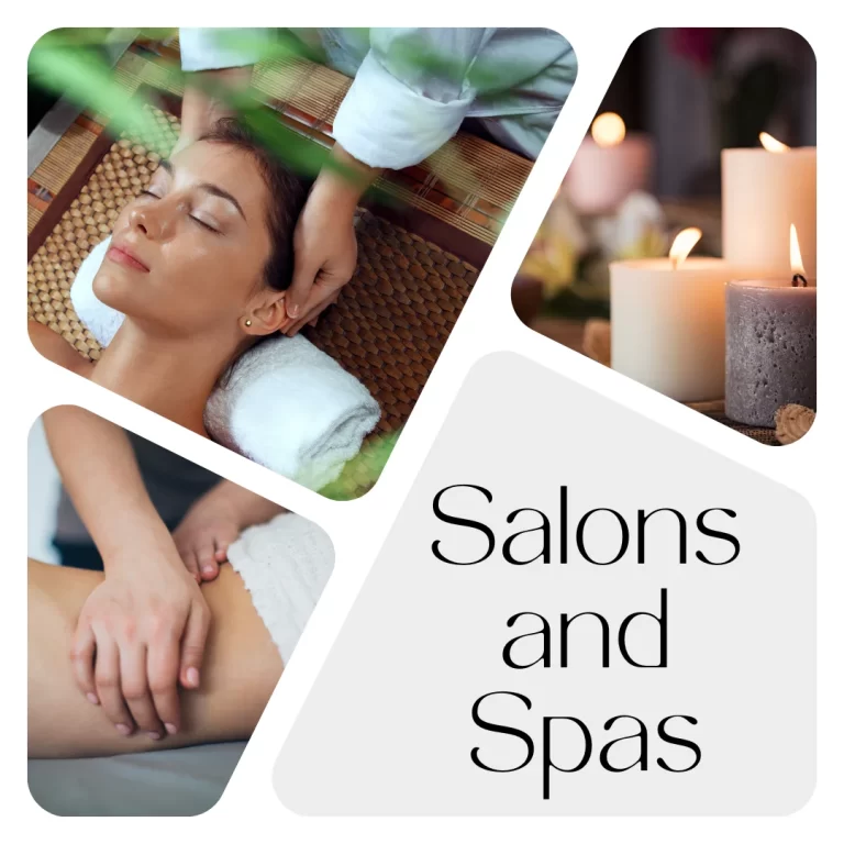 A collage of images depicting spa treatments and relaxation. (Salons and Spas)