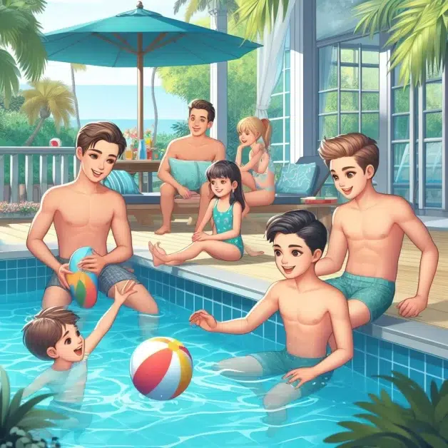 A family playing Swimming Pool Games