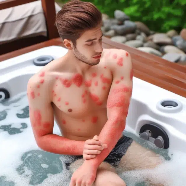 A young man infected Hot Tub Folliculitis from unmaintained water.