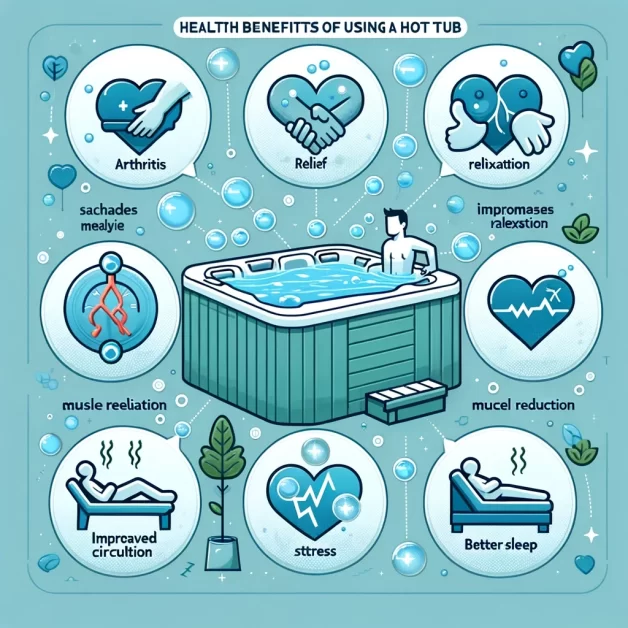 Hot Tub Benefits Infographic: Visual representation of the health benefits of using a hot tub, such as arthritis relief and muscle relaxation. (Green Bay Hotels with Hot Tub)