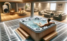 a hot tub placed in a basement