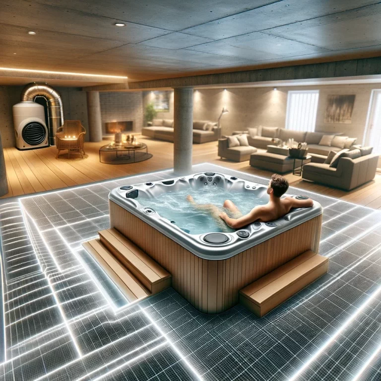 a hot tub placed in a basement