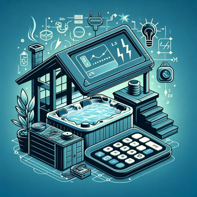 A feature image for the blog post that combines elements of technology and relaxation to illustrate the theme of efficiently managing hot tub energy consumption. This image is designed to be eye-catching and attract readers to the article.