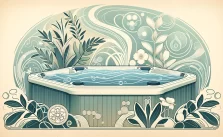 The image features a serene hot tub setting with elegant Art Nouveau-inspired designs, capturing the essence of balanced water chemistry in a visually appealing way.