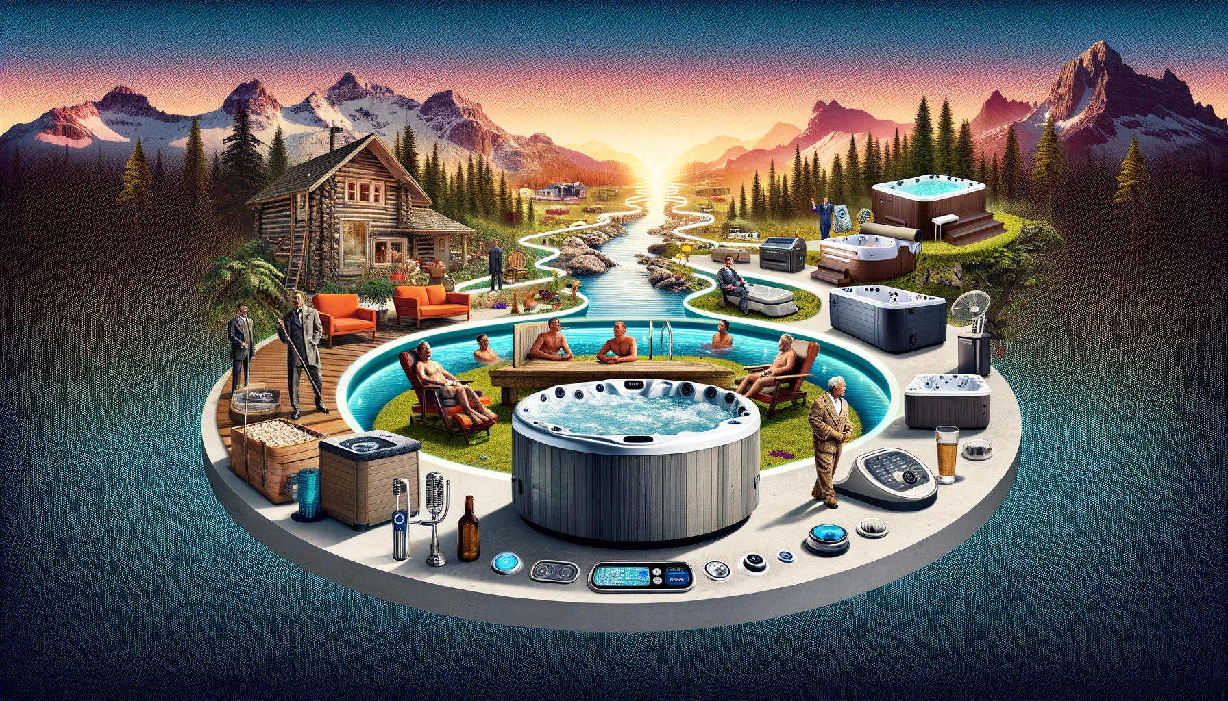 The wide-angle feature image capturing "The Evolution of Hot Tub Design Through the Decades" has been created.