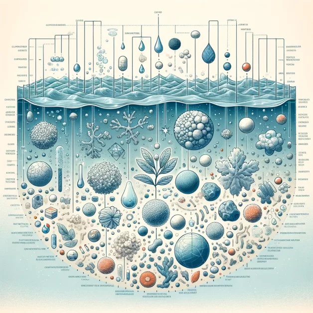 The diagram showcasing various substances dissolved in water, such as minerals, salts, and organic matter, has been created.