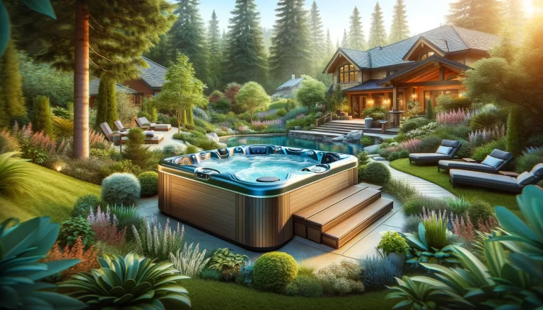 a hot tub set within a beautifully landscaped garden.