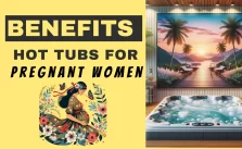 A hot tub with pregnant woman illustration with text Benefits of Hot Tubs for Pregnant Women