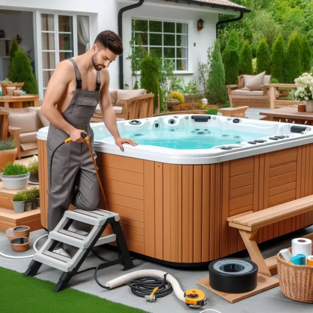 a hot tub experts installing in a home garden