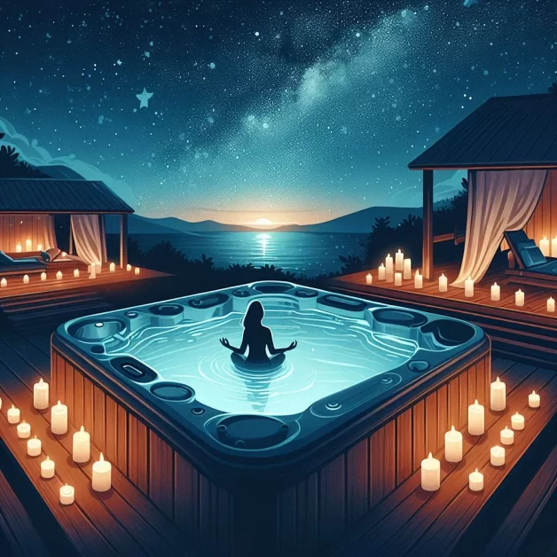 A person doing yoga activate in a hot tub