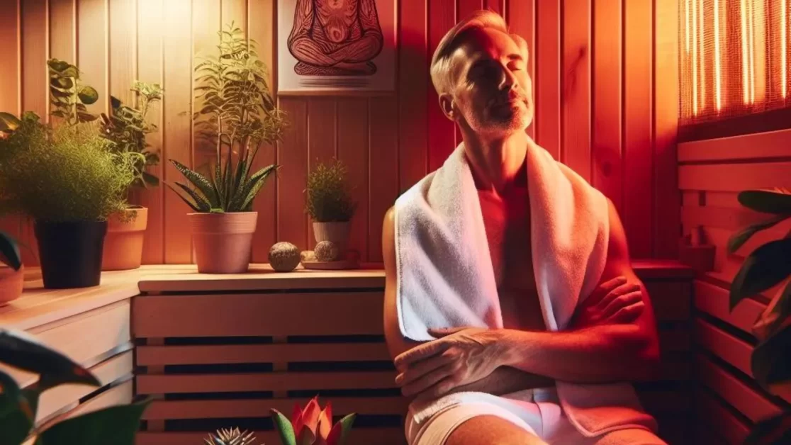 a man using a infrared sauna in a home embedded sauna