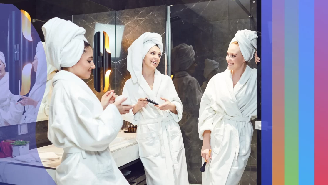 Three woman wearing robe with happy conversation moods