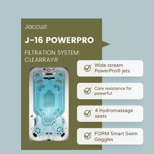 Jacuzzi J-16 POWERPRO with info text features Swim Spa Built-In Hot Tubs