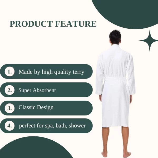 A SIORO Mens Terry Cloth with info text and features Kimono Bathrobe