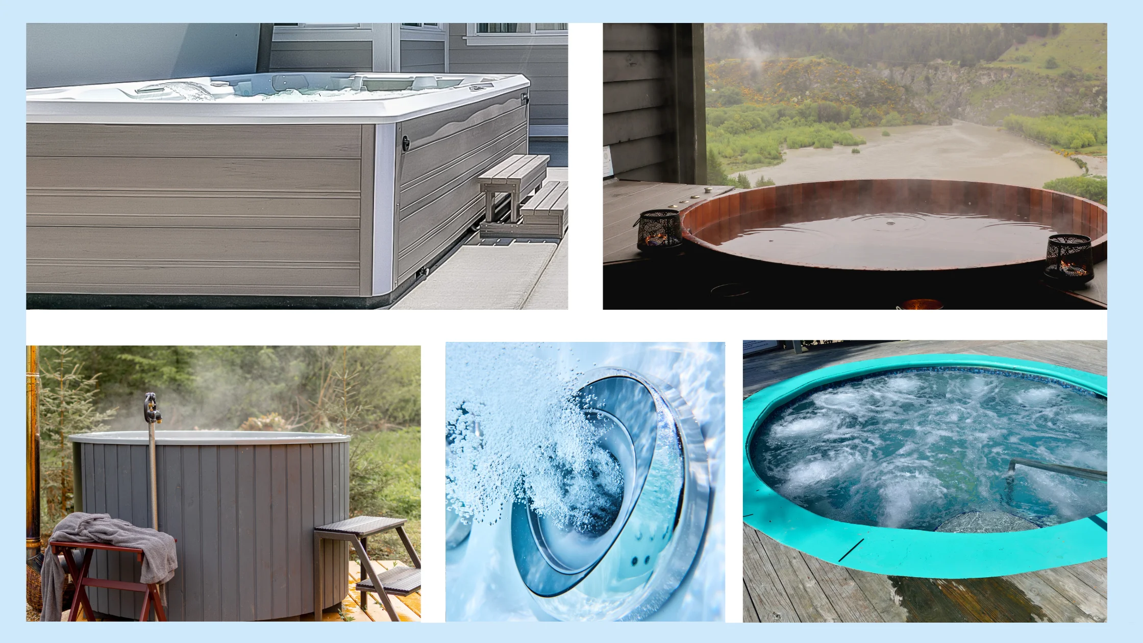 showing different type of hot tubs in one frame