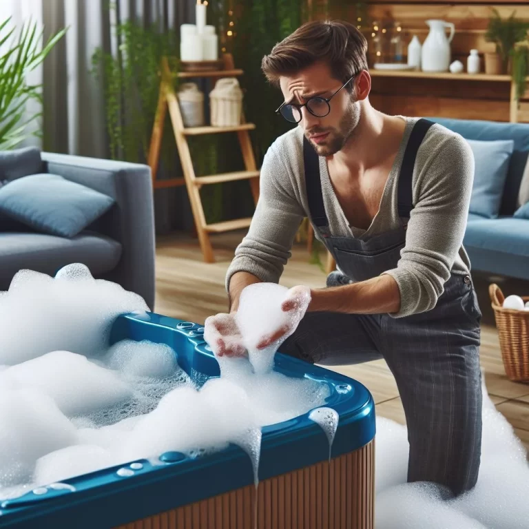 A person is seen washing clothes by hand in a blue tub filled with soapy water, surrounded by a cozy indoor environment.