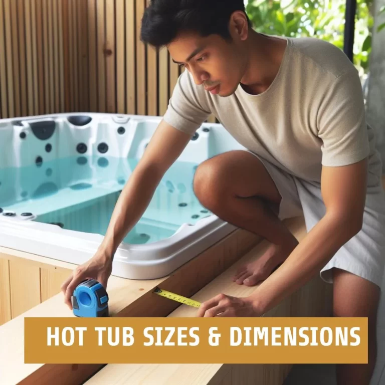 A man measuring outside size and dimension of a hot tub