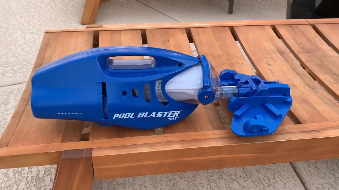 A Water Tech Pool Blaster Cordless Spa Vacuum on a table.