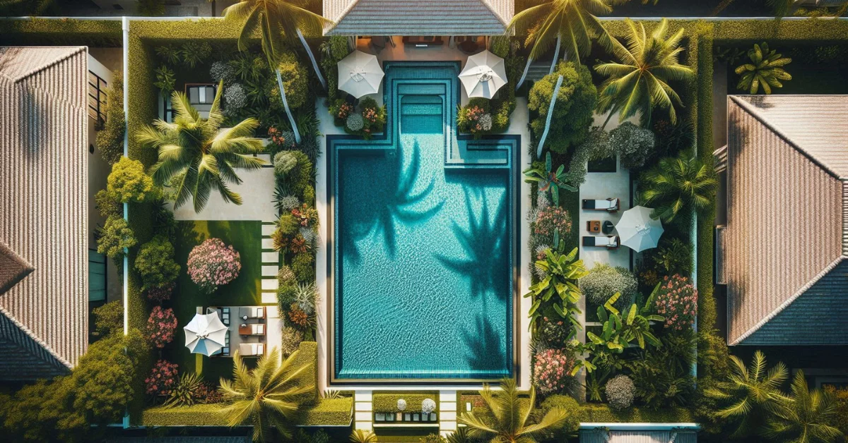 a swimming pool in a home garden