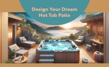 An inviting personalized hot tub patio design featuring a luxurious hot tub, comfortable seating, and lush greenery, creating a serene and private outdoor retreat.