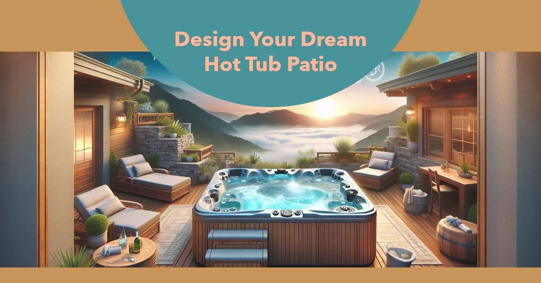 An inviting personalized hot tub patio design featuring a luxurious hot tub, comfortable seating, and lush greenery, creating a serene and private outdoor retreat.