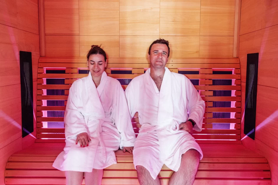 young-married-couple-in a infrared sauna.