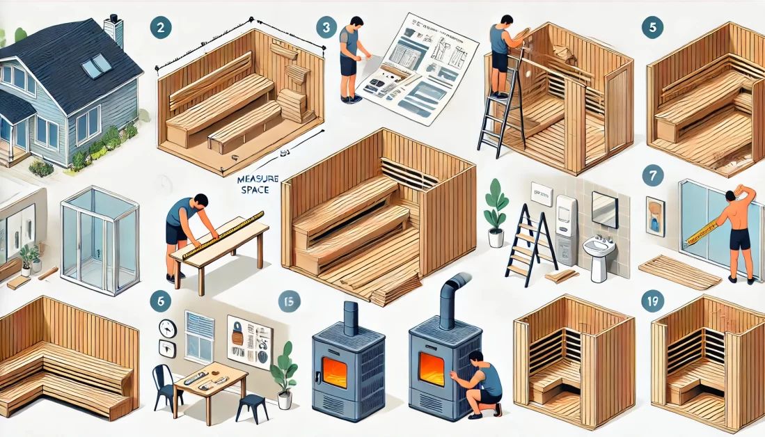 Sauna Installation illustration process. 