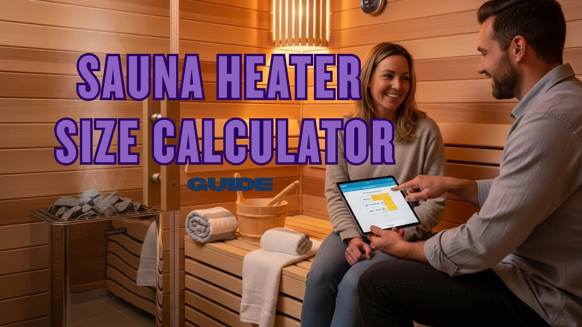 couple in a sauna using size calculator